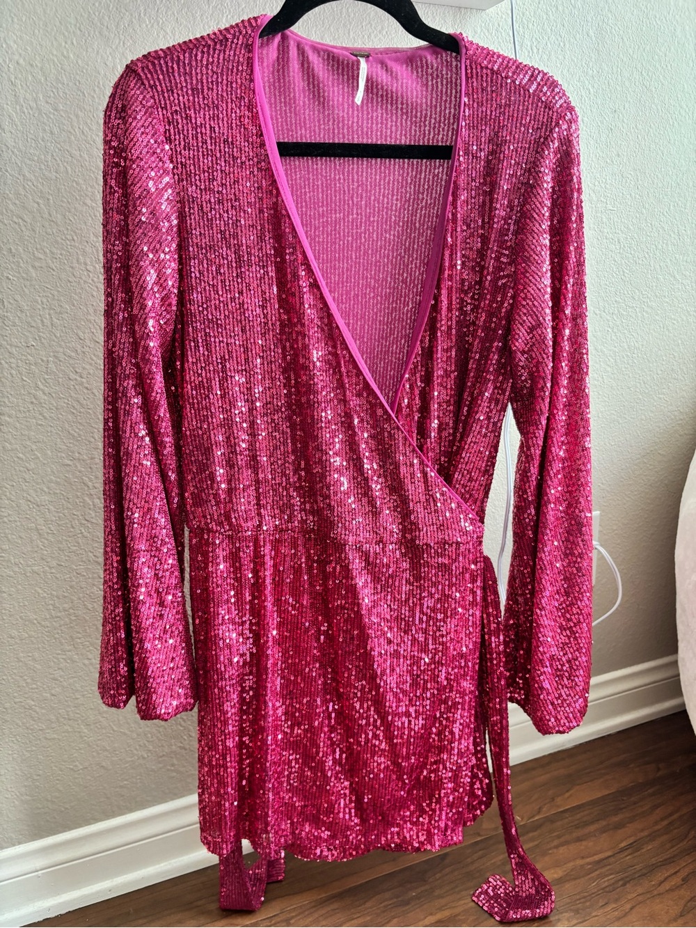 Free People Fuchsia Sequin Wrap Dress